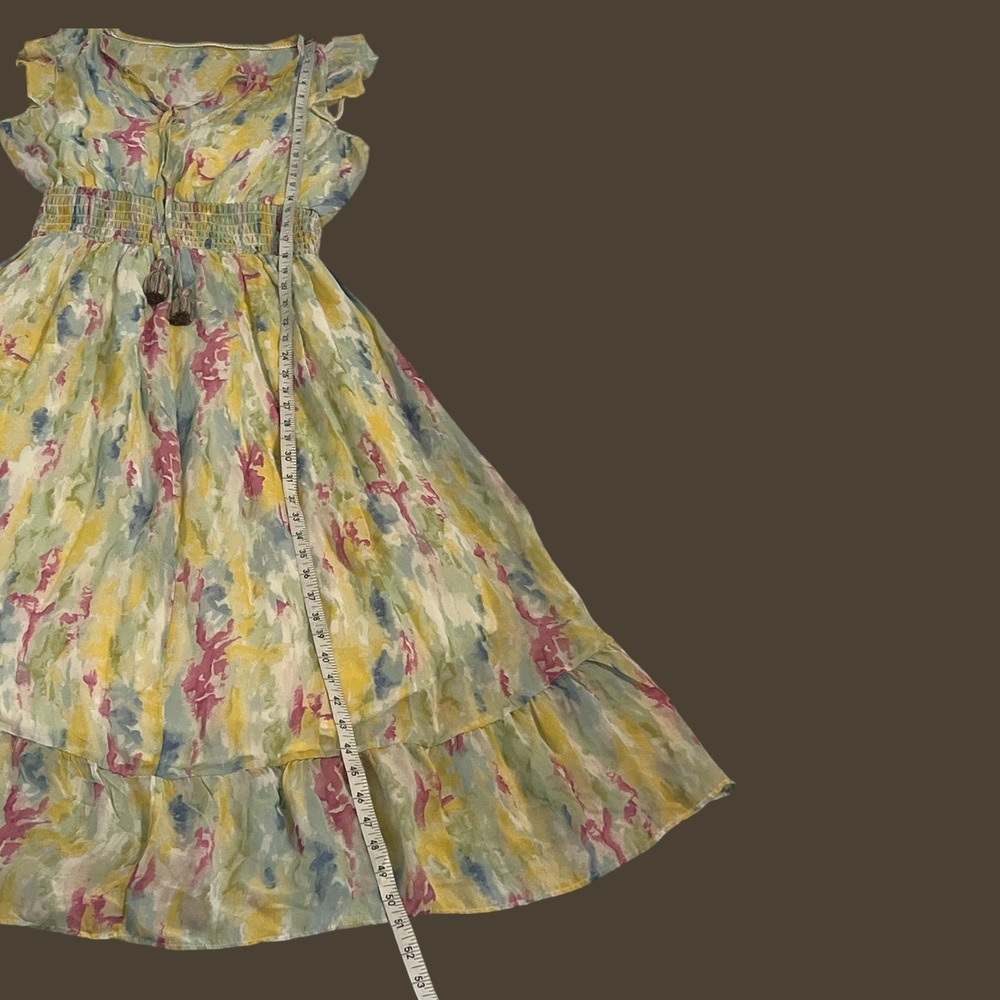 Anthropologie Watercolor Floral Maxi Dress Smocked Waist Flutter Sleeve Size 2 - Picture 5 of 14